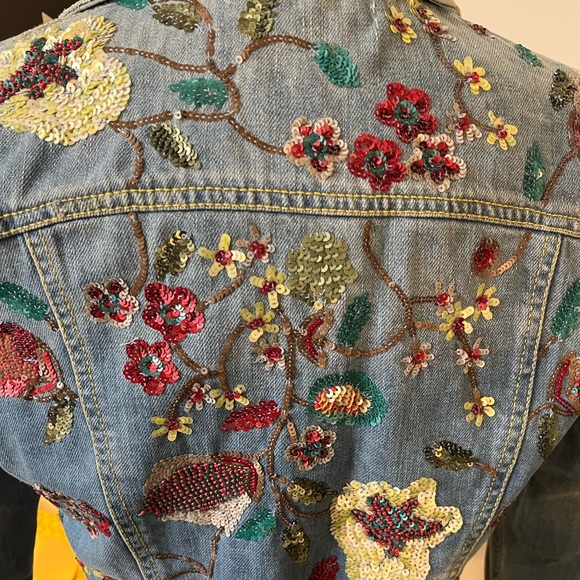 Zara sequin and bead embellished distressed denim jacket - Picture 2 of 6